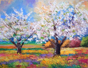 庭園 Painting - 花が咲く庭のリンゴの木